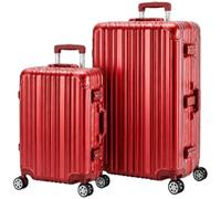 Travelhouse London Aluminium-Rahmen Koffer-Set Rot | Polycarbonat-Hartschale, Ohne Reißverschluss, TSA-Schloss, 4x 360° Doppel-Rollen, S+L