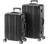 Travelhouse London Aluminium-Rahmen Koffer-Set Schwarz | Polycarbonat-Hartschale, Ohne Reißverschluss, TSA-Schloss, 4x 360° Doppel-Rollen, S+M