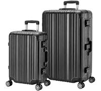 Travelhouse London Aluminium-Rahmen Koffer-Set Schwarz | Polycarbonat-Hartschale, Ohne Reißverschluss, TSA-Schloss, 4x 360° Doppel-Rollen, S+L