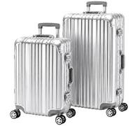 Travelhouse London Aluminium-Rahmen Koffer-Set Silber | Polycarbonat-Hartschale, Ohne Reißverschluss, TSA-Schloss, 4x 360° Doppel-Rollen, S+M