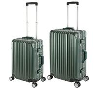 Travelhouse London Koffer · 2 teiliges Set · Aluminium Rahmen · Polykarbonat Hartschale · Handgepäck-Koffer +Reisegepäck M Reisetrolley Trolley Reisekoffer · Vol. S-44L · M-67L · Grün