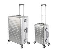 Travelhouse Oslo Aluminium Koffer-Set - Handgepäck Vol. 39L & Check-in Aufgabegepäck Koffer Vol. 102L Hartschalenkoffer Reisekoffer TSA 4 leiselarollende Doppelräder 360° Rollen Silber
