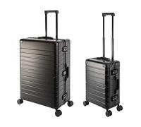Travelhouse Oslo Aluminium Koffer-Set - Handgepäck Vol. 39L & Check-in Aufgabegepäck Koffer Vol. 102L Hartschalenkoffer Reisekoffer TSA 360° Rollen Schwarz