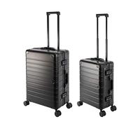 Travelhouse Oslo Aluminium Kofferset - Handgepäck Vol. 39L & Check-in Aufgabegepäck Koffer 65cm Vol. 72L Hartschalenkoffer Alu Reisekoffer TSA 360° Rollen Schwarz