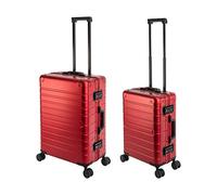 Travelhouse Oslo Kofferset 2 Teilig, S-55cm & M-65cm Aluminium Hartschalen Trolley, Carry-on + Check-in Koffer, Reisekoffer Spinner mit 4 Rollen und doppelte TSA Schloss 39L + 72L (Rot)