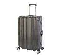 Travelhouse Reisekoffer Grau L 75cm - Trolley mit Aluminium-Rahmen, 4X 360° Rollen, 2X TSA Schloss, ohne Reißverschluss, Polycarbonat Hartschale, 100 Liter