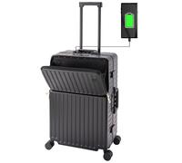 Travelhouse Roma Reisekoffer mit USB & Getränkehalter, Hartschale, Alu-Rahmen, Extrafach, 2xTSA, 65x40x25 cm, schwarz