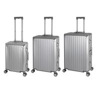 Travelhouse Tokyo Alu Reisekoffer T6035 Reise Trolley, Silber, Handgepäck, Mittlerer und Großer Koffer Set 3er