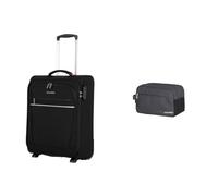 Travelite 2 Rad Handgepäck Koffer mit Schloss erfüllt IATA Bordgepäck Maß & Handgepäck Kosmetiktasche, Gepäck Serie Kick Off: Praktische Kulturtasche für Urlaub und Sport, 26 cm, 5 Liter, D'anthrazit