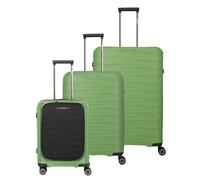 Travelite 4-Rad Hartschalen Koffer Set 3-teilig Größen L/M/S Vortasche, recyceltes Material in Schale und Innenfutter, Gepäck Serie MOOBY: Kratzfeste Hartschalen Trolleys mit TSA Kombinationsschloss