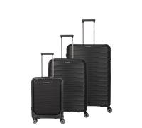 Travelite 4-Rad Hartschalen Koffer Set 3-teilig Größen L/M/S Vortasche, recyceltes Material in Schale und Innenfutter, Gepäck Serie MOOBY: Kratzfeste Hartschalen Trolleys mit TSA Kombinationsschloss