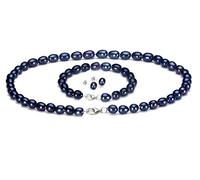 Treasure Bay FAB Elegantes Schmuckset mit Halskette, Armband und Ohrringen, Reisform, Süßwasserperlen, 7-8 mm, für Damen und Mädchen, Silber, Perle