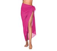 Treer Damen Strand Sarong Pareo Abdeckung Sommer Vertuschung Wrap Wickel Chiffon Halbtransparent Badeanzug Strandkleid Bikini Rock Cover -145x110cm,Rosarot