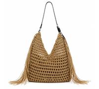 Treer Große Strandtasche Damen | trohtasche Shopper mit Reißverschluss für Sommer Strand Urlaub, Geflochtene Umhängetasche Handtasche Große Kapazität