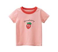 Treer Kinder Jungen Mädchen T-Shirt Baumwolle Rundhals Kurzarm Shirt Karikatur Druck Sommer T-Shirt Oberteil 90-140 Größe für Alter 1-8 Jahre (Rote Erdbeere,130cm)