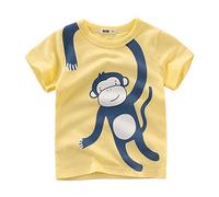 Treer Kinder Jungen Mädchen T-Shirt Baumwolle Rundhals Kurzarm Shirt Sommer T-Shirt Oberteil 90-140 Größe - Cartoon Tiere Drucken Netter Stil (Blauer AFFE,130cm)