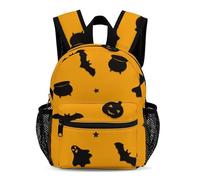 Treer Rucksack Kinder, Schulrucksack 3D Halloween Wasserdicht Nylon Kinderrucksack, Kindergartenrucksack Schulranzen für 3-14 Jahre Mädchen Jungen (Gelb Schwarz,31x25x13.5cm)
