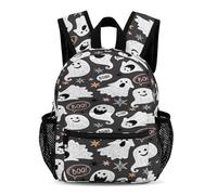 Treer Rucksack Kinder, Schulrucksack 3D Halloween Wasserdicht Nylon Kinderrucksack, Kindergartenrucksack Schulranzen für 3-14 Jahre Mädchen Jungen (Schwarz Geist,31x25x13.5cm)