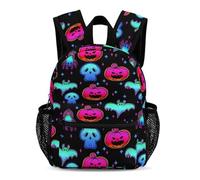 Treer Rucksack Kinder, Schulrucksack 3D Halloween Wasserdicht Nylon Kinderrucksack, Kindergartenrucksack Schulranzen für 3-14 Jahre Mädchen Jungen (Lila Kürbis,31x25x13.5cm)
