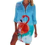 Treer Strandkleid Damen Eleganter Cover Up 3D Flamingo Sarong Sonnenschutz Kleid, Leicht Strandponcho für Damen, Sommerkleid für Bikini, Urlaub, Pool, Party (Muster 5,XXL)