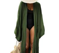 Treer Strickjacke Damen Sommer Strand, Einfarbig Strandkleid Bikini Cover Up Sommer Badeanzug Cover Up Frauen V-Ausschnitt Beachwear Kleid Oversize Sommerkleider (Dunkelgrün,Einheitsgröße)