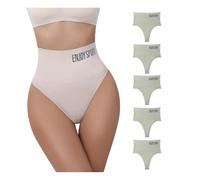 Treer Unterhosen Damen Baumwolle Tanga Hohe Taille Große Größen, 5er Pack Unterhosen Damen Bauchweg Weich Bikinis Taillenslips hohe Taille Atmungsaktiv Bequeme für Frauen Alltag (Grün,M)