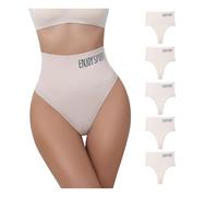 Treer Unterhosen Damen Baumwolle Tanga Hohe Taille Große Größen, 5er Pack Unterhosen Damen Bauchweg Weich Bikinis Taillenslips hohe Taille Atmungsaktiv Bequeme für Frauen Alltag (Beige,XL)