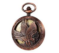 TREEWETO Herren Taschenuhr mit Kette, Retro Adler Analog Steampunk Skelett Uhr, Mechanisch Handaufzug Taschenuhren mit römischen Ziffern für Herren - Rote Bronze