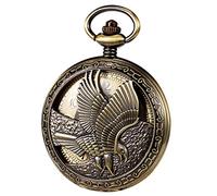 TREEWETO Herren Taschenuhr mit Kette, Retro Adler Analog Steampunk Skelett Uhr, Mechanisch Handaufzug Taschenuhren mit römischen Ziffern für Herren - Bronze