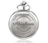 TREEWETO Personalisiert Graviert Taschenuhr mit Gravur Kette Herren Geschenk für Best Man Bräutigam Geschenke Für Hochzeit Trauzeuge Hochzeitsgeschenk - Silber