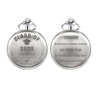 TREEWETO Personalisiert Graviert Taschenuhr mit Gravur Kette Herren Geschenk für die Abschlussfeier Taschenuhren Silber