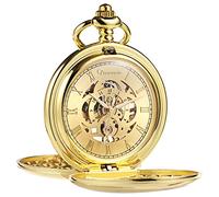 TREEWETO Taschenuhr Unisex Taschenuhr mit Kette Analog Mechanisch Handaufzug Doppelscharnier Antik Römische