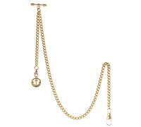 TREEWETO Taschenuhrkette mit T Bar Endstück Albert T-Bar Taschenuhr Kette mit Antiker Anker-Anhänger und 2 Haken für Weste Knopfloch Gold