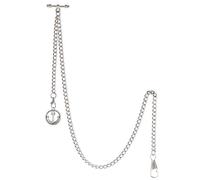 TREEWETO Taschenuhrkette mit T Bar Endstück Albert T-Bar Taschenuhr Kette mit Antiker Anker-Anhänger und 2 Haken für Weste Knopfloch Silber