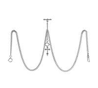 TREEWETO Taschenuhrkette mit T Bar Endstück Gesamtlänge 72cm Doppel Albert T-Bar Taschenuhr Kette mit Antiker Kreuz Anhänger und 3 Haken für Weste Knopfloch Silber