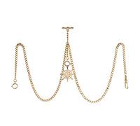 TREEWETO Taschenuhrkette mit T Bar Endstück Gesamtlänge 72cm Doppel Albert T-Bar Taschenuhr Kette mit Antiker Ruder Anhänger und 3 Haken für Weste Knopfloch Gold
