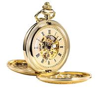 TREEWETO Unisex Taschenuhr Gold mit Kette Herren Mechanisch Handaufzug