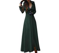 Trench Mantel Knöchellang - Trenchcoat Tailliert Übergangsjacke Parka Lang Revers Coat Kunstwolle Outwear Winter Mantel Aus Baumwoll-Mix, Modern Elegant Business (Grün, S)