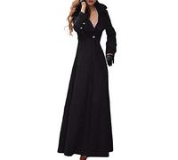 Trench Mantel Knöchellang - Trenchcoat Tailliert Übergangsjacke Parka Lang Revers Coat Kunstwolle Outwear Winter Mantel Aus Baumwoll-Mix, Modern Elegant Business (Schwarz, S)