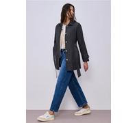 Outdoorjacke STREET ONE, Damen, Gr. 34, schwarz (skyfall blau), Web, 69% Baumwolle, 31% Polyester, unifarben, normal ca. Mitte Oberschenkel, V-Ausschnitt, abgesteppt, Jacken Outdoorjacke, im soften Ba