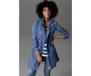 Trenchcoat ANISTON CASUAL, Damen, Gr. 36, blau (rauchblau), Web, Obermaterial: 100% Baumwolle. Futter: 100% Polyester, unifarben, figurumspielend ca. Mitte Oberschenkel, verstellbar, Mäntel, mit Gürte