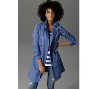 Trenchcoat ANISTON CASUAL, Damen, Gr. 42, blau (rauchblau), Web, Obermaterial: 100% Baumwolle. Futter: 100% Polyester, unifarben, figurumspielend ca. Mitte Oberschenkel, verstellbar, Mäntel, mit Gürte