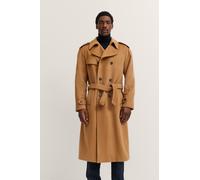 Trenchcoat BUGATTI "Modern Fit", Herren, Gr. 50, 70, braun, 70% Wolle, 20% sonstige Faser, 10% Kaschmir, unifarben, normal, lange Manschette, Mäntel, zweireihig mit Gürtel, Woll-Kaschmir-Mix (69015767