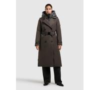 Trenchcoat KHUJO "ELENA2", Damen, Gr. M, graphite grau, Web, 100% Polyester, unifarben, regular fit knielang, eingesetzt elastischer Bund mit Knöpfen, Mäntel (72382650-M) graphite grau