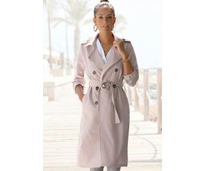 Trenchcoat LASCANA, Damen, Gr. 36, beige, Web, Obermaterial: 79% Polyester, 17% Viskose, 4% Elasthan, figurumspielend knielang, V-Ausschnitt, gerader Abschluss, Mäntel Trenchcoat, zum Regulieren, leic