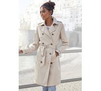 Trenchcoat LASCANA, Damen, Gr. 38, beige, Web, Obermaterial: 85% Polyester, 15% Baumwolle. Futter: 100% Polyester, unifarben, figurumspielend knielang, V-Ausschnitt, verstellbar, Mäntel, mit Passe, pf