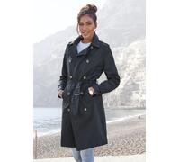 Trenchcoat LASCANA, Damen, Gr. 42, marine, Web, Obermaterial: 85% Polyester, 15% Baumwolle. Futter: 100% Polyester, unifarben, figurumspielend knielang, V-Ausschnitt, verstellbar, Mäntel, mit Passe, p