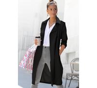 Trenchcoat LASCANA "mit Reverskragen und mit Bindegürtel zum Regulieren", Damen, Gr. 46, schwarz, Web, Obermaterial: 79% Polyester, 17% Viskose, 4% Elasthan, unifarben, figurumspielend knielang, V-Aus