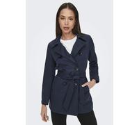 Trenchcoat ONLY "ONLVALERIE TRENCHCOAT OTW NOOS", Damen, Gr. XS (34), blau (night sky), Web, Obermaterial: 100% Polyester, unifarben, figurumspielend ca. Mitte Oberschenkel, Mäntel Trenchcoat (9025581
