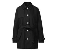 Trenchcoat STREET ONE, Damen, Gr. 36, schwarz, Web, Obermaterial: 69% Baumwolle, 31% Polyester, unifarben, casual, klassisch ca. Mitte Oberschenkel, Rundhals, Langarm mit Knopf,mit Riegel, Mäntel, mit